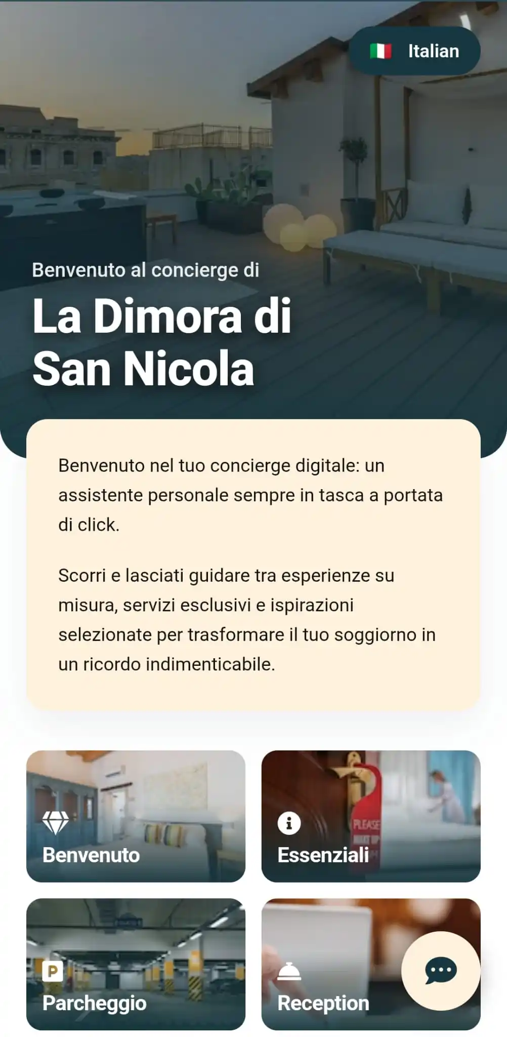 Schermata web app Klefs: Digital Concierge per Hotel e Room Service