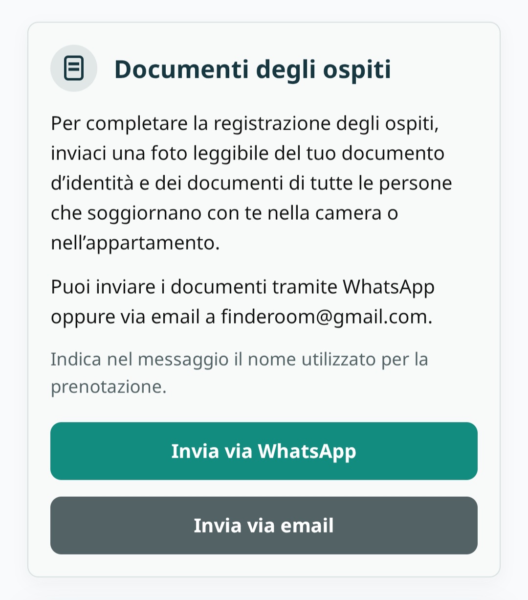 Modulo documenti Klefs per gli ospiti